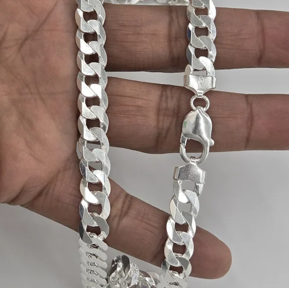 925 Sterling Silver Cuban Diamond Cut Chain 9.2 mm 28 Inches